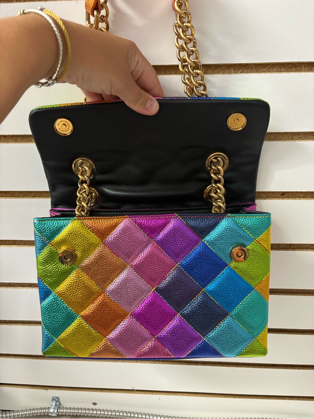 Kurt Geiger London Metallic Rainbow Quilted Leather Kensington Shoulder Bag - Picture 4 of 7